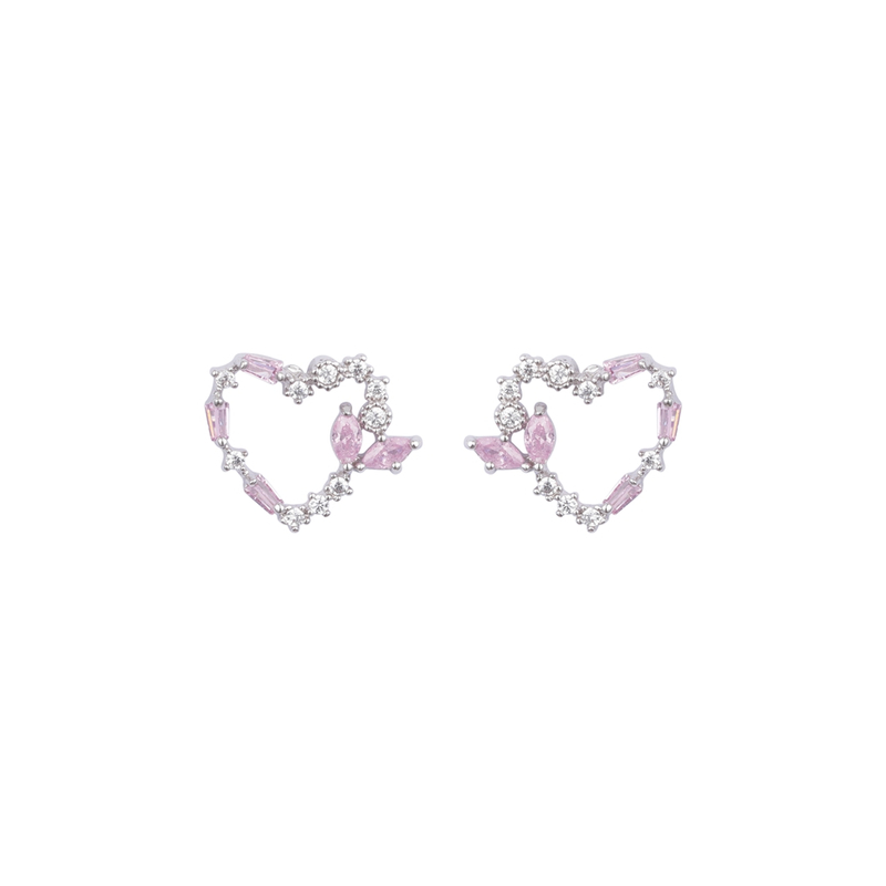粉色和白色方晶锆石镀铑耳环新潮款式