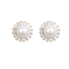太阳花形珍珠和方晶锆石装饰耳环 
