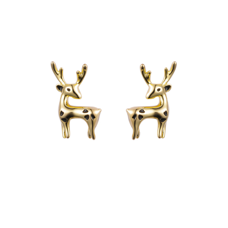 镀金雕刻花纹小鹿造型耳环