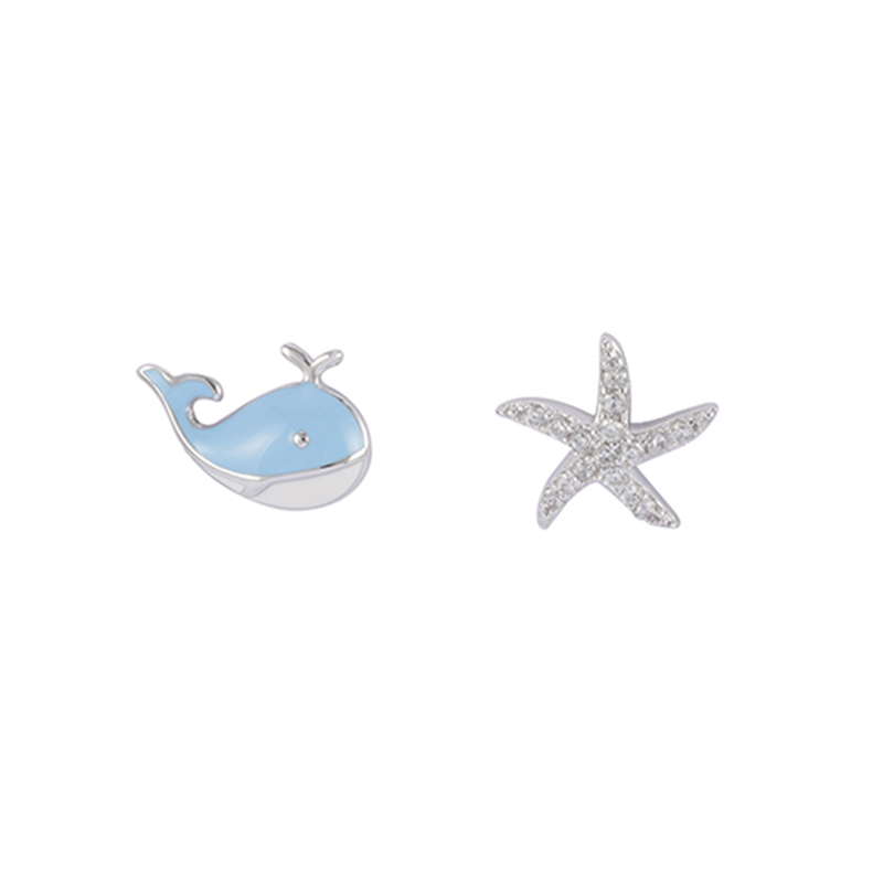 鲸鱼和海星方晶锆石耳环