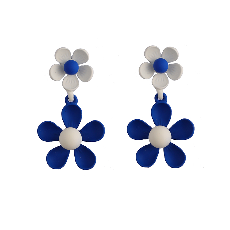 蓝白花朵多色耳环$0.9~1.4