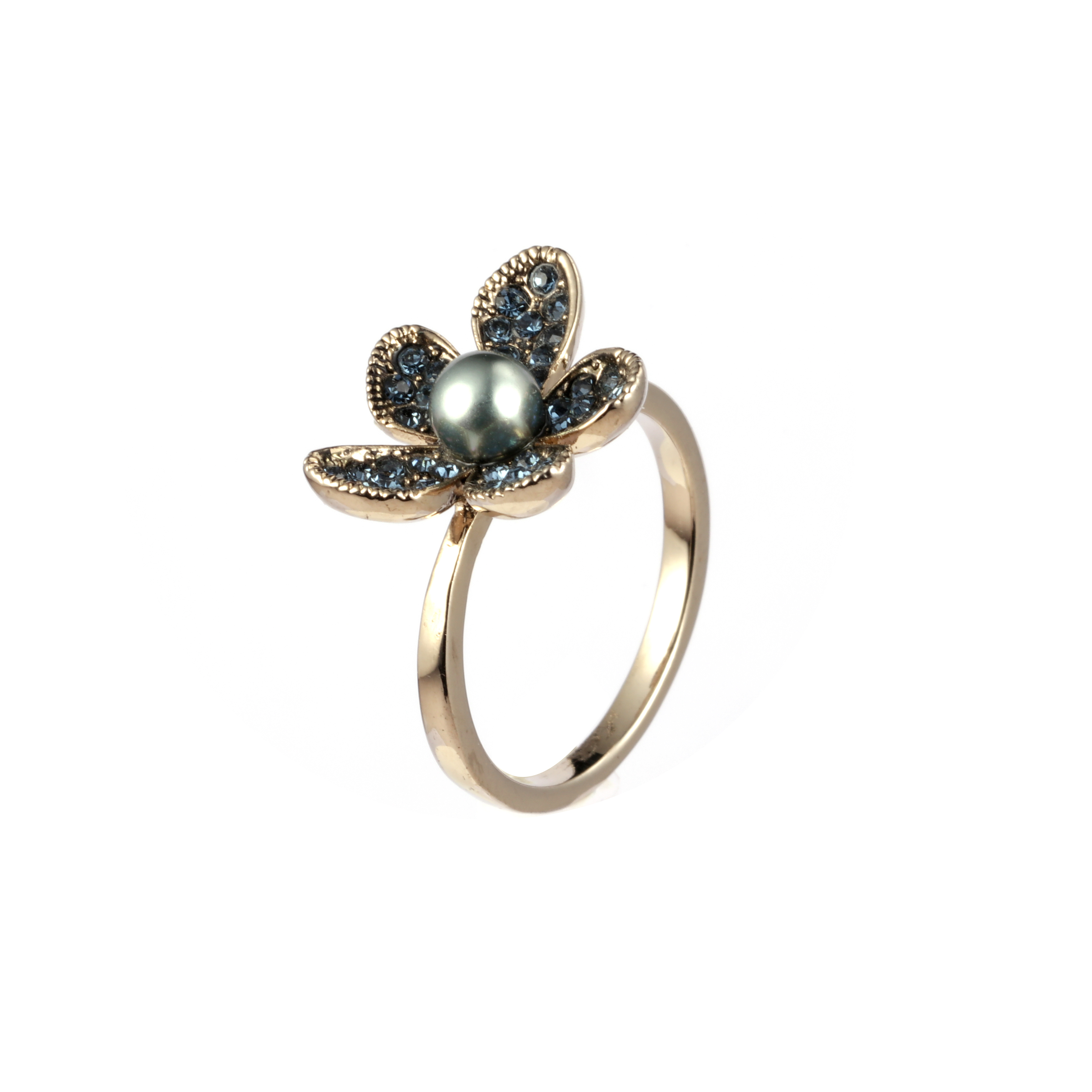 珍珠混合方晶锆石花朵戒指